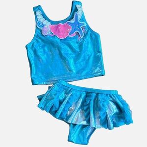 Flapdoodles Girls Size 6 Two Piece Swimsuit Mermaid Skirted Bottom Shimmer